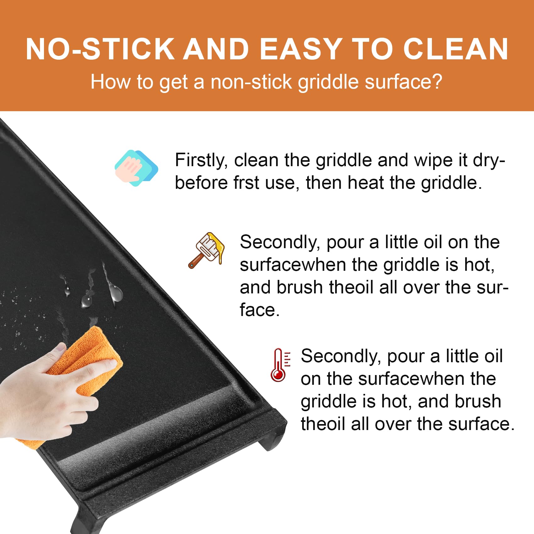 macifeci griddle con drenaje para recoger líquidos y mantener la encimera limpia.