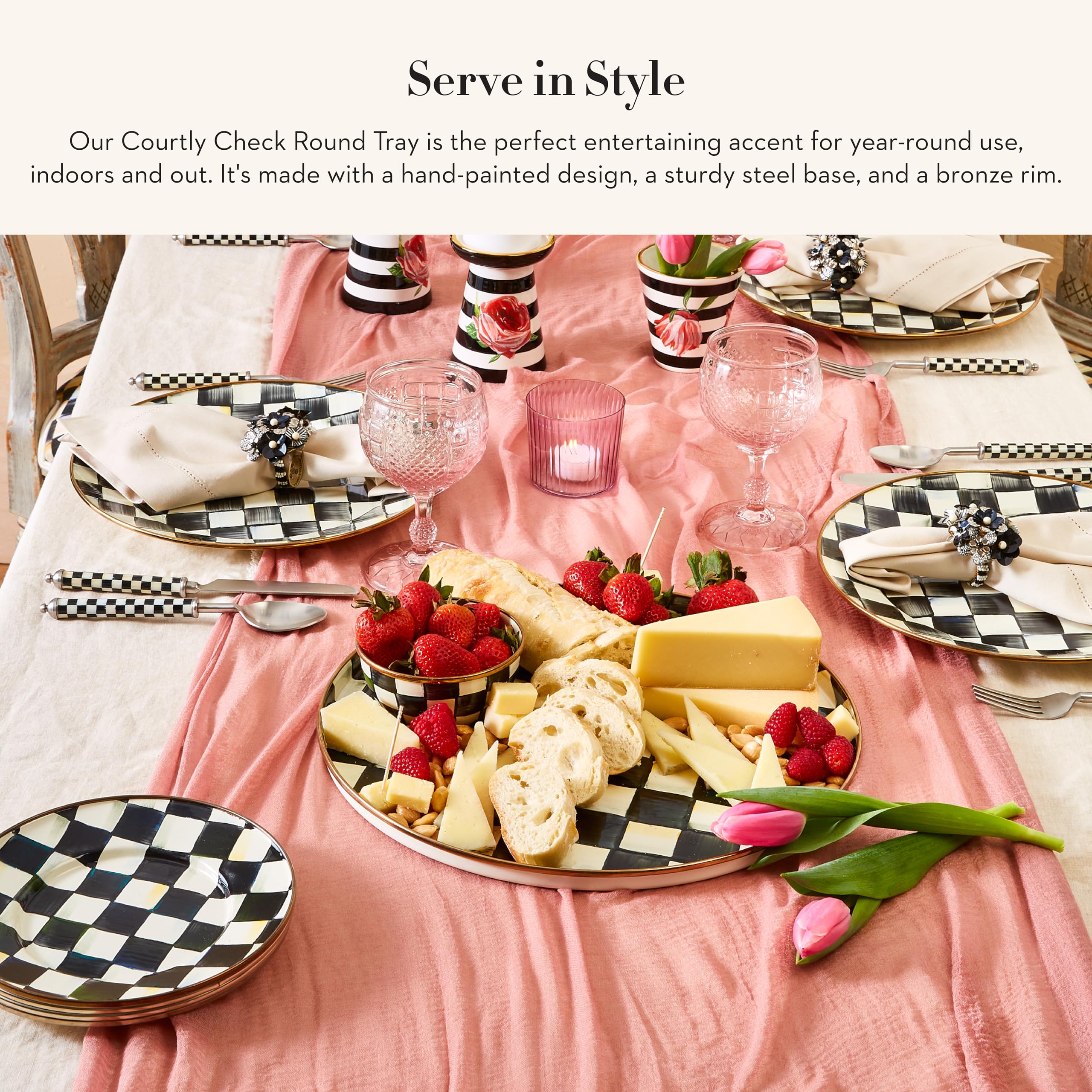 MacKenzie-Childs bandeja para servir comidas y bebidas con Courtly Check.