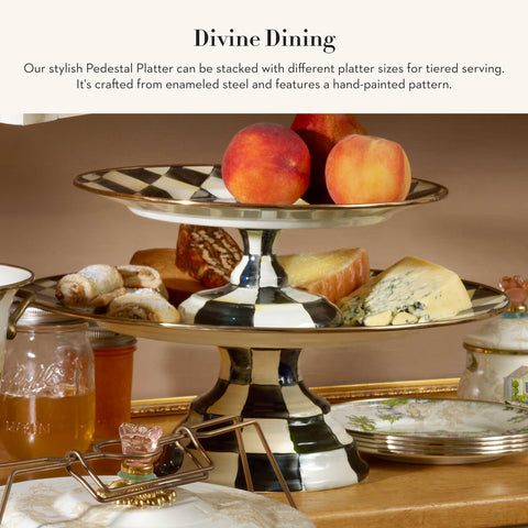 Bandeja para postres con pedestal, negro y blanco Courtly Check, ideal para fiestas