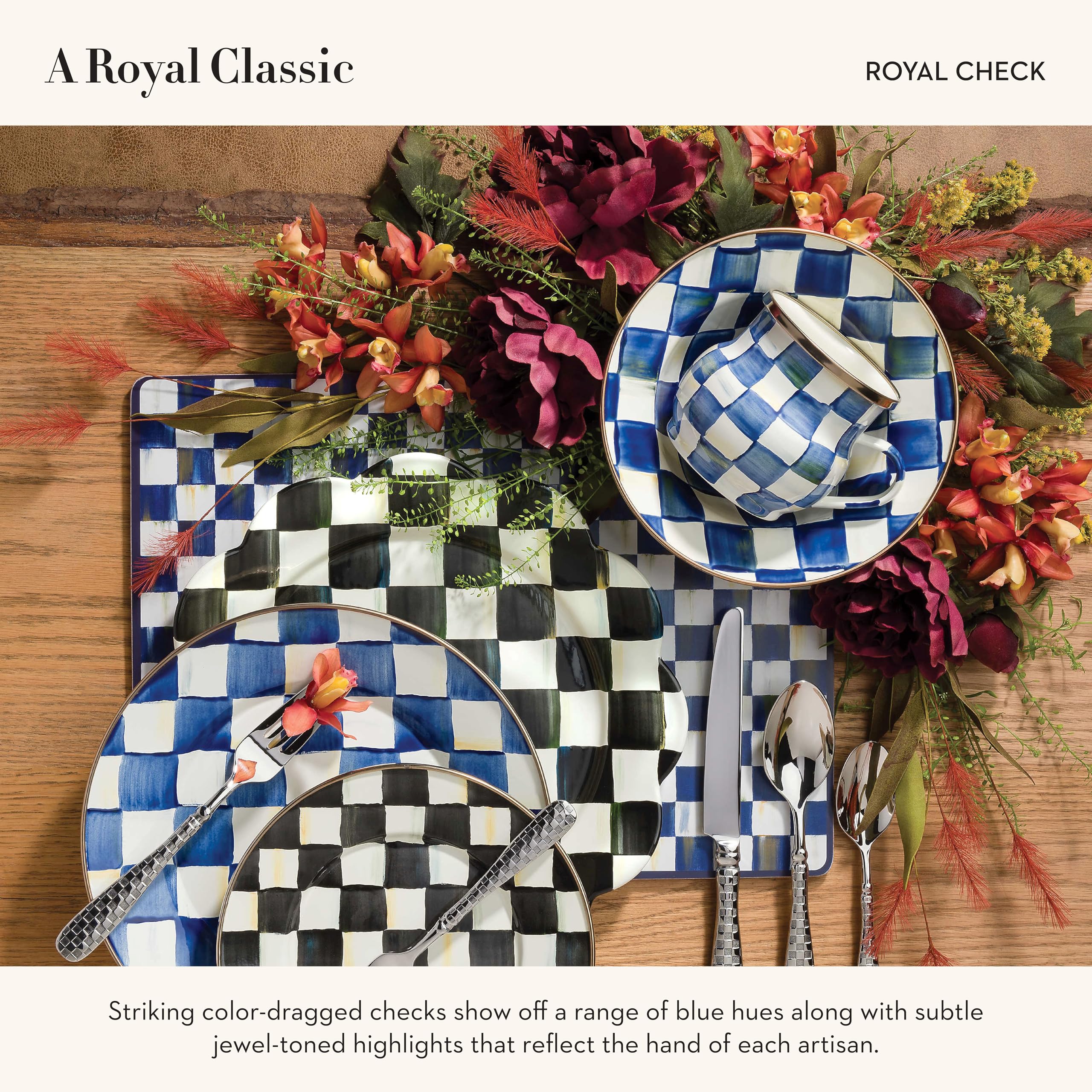 Impresión Royal Check azul y blanco de Mackenzie-Childs para un toque elegante