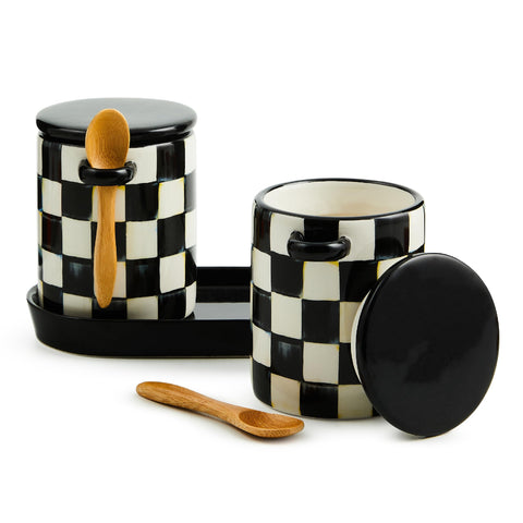 MacKenzie-Childs conjunto de dos jarras cerámicas con tapa para almacenamiento ordenado