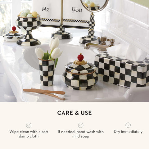 MACKENZIE-CHILDS contenedor de especias 20oz esmaltado Courtly Check, cocina organizada.