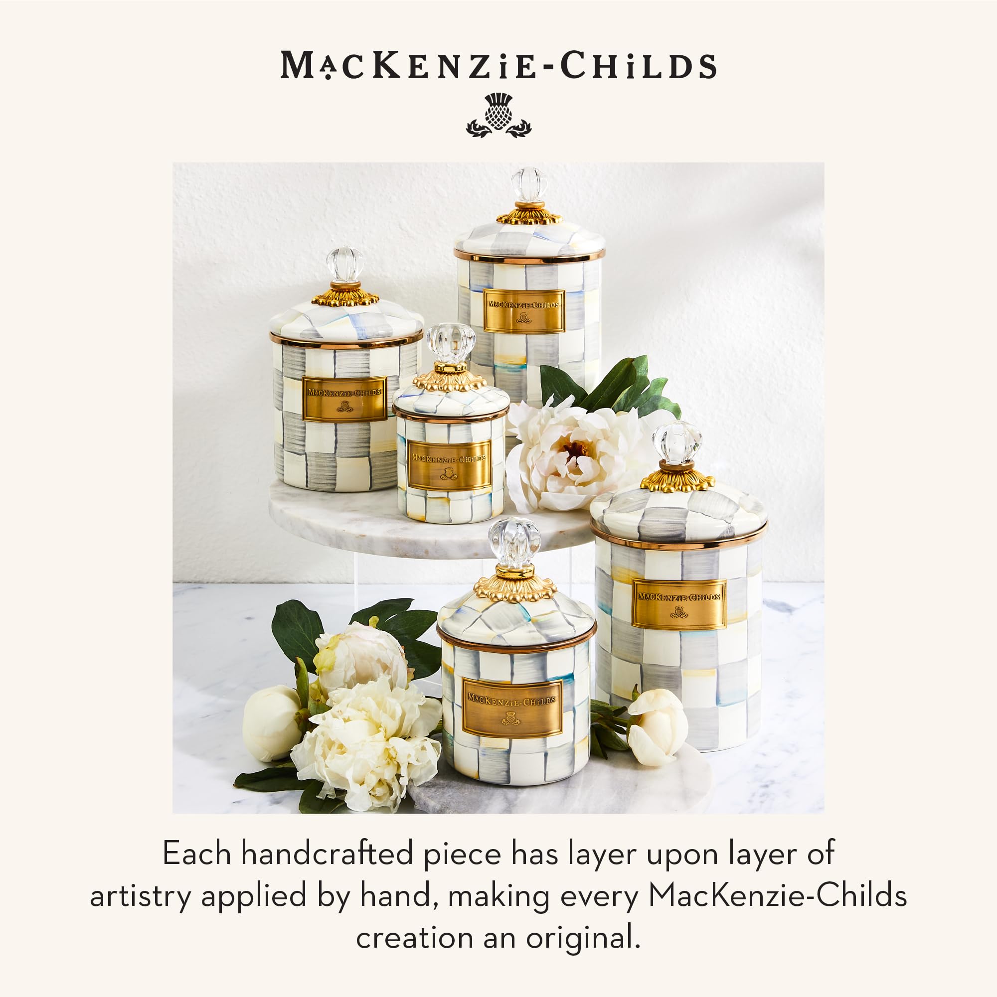 MacKenzie-Childs contenedor esmaltado, diseño decorativo para encimeras.