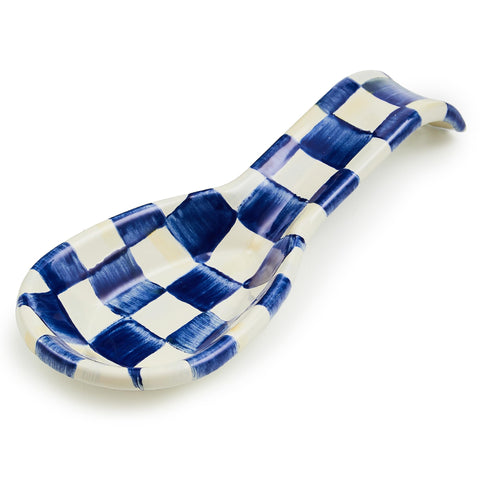 MACKENZIE-CHILDS descanso de cucharas esmaltado con cuadros azul y blanco para encimado ordenado.