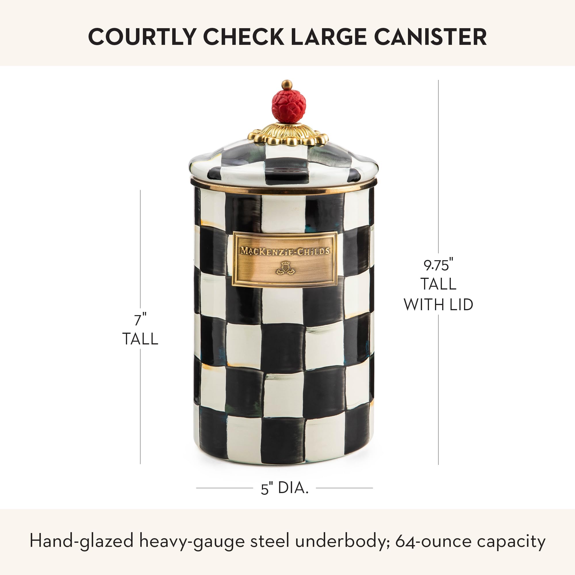 Canister Mackenzie-Childs en encimera mostrando acabado y uso en cocina