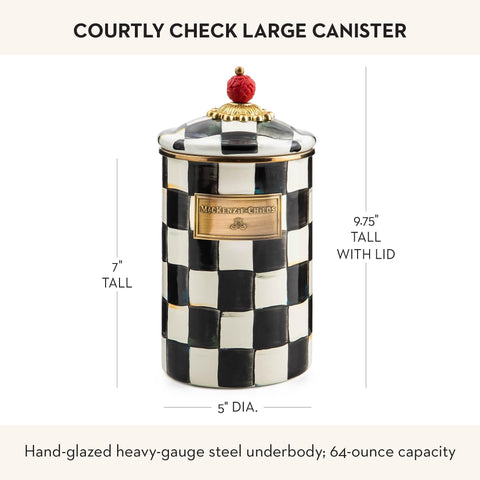 Canister Mackenzie-Childs en encimera mostrando acabado y uso en cocina