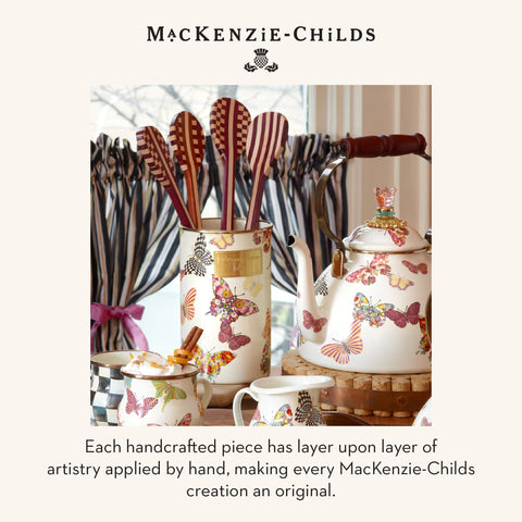 MacKenzie-Childs porta-utensilios esmaltado, jardín-mariposas, fácil de limpiar y mantener.