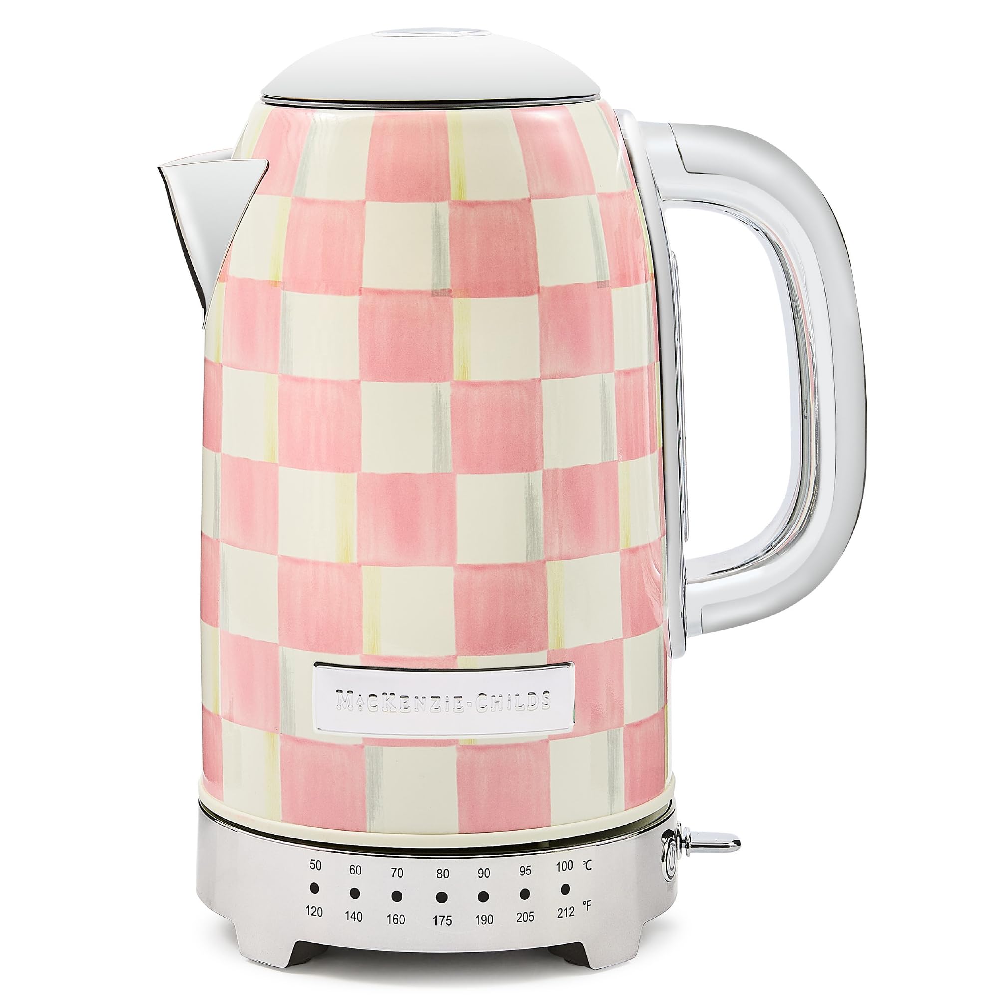 Hervidor eléctrico Mackenzie-Childs Rosy Check para hervir agua con estilo.