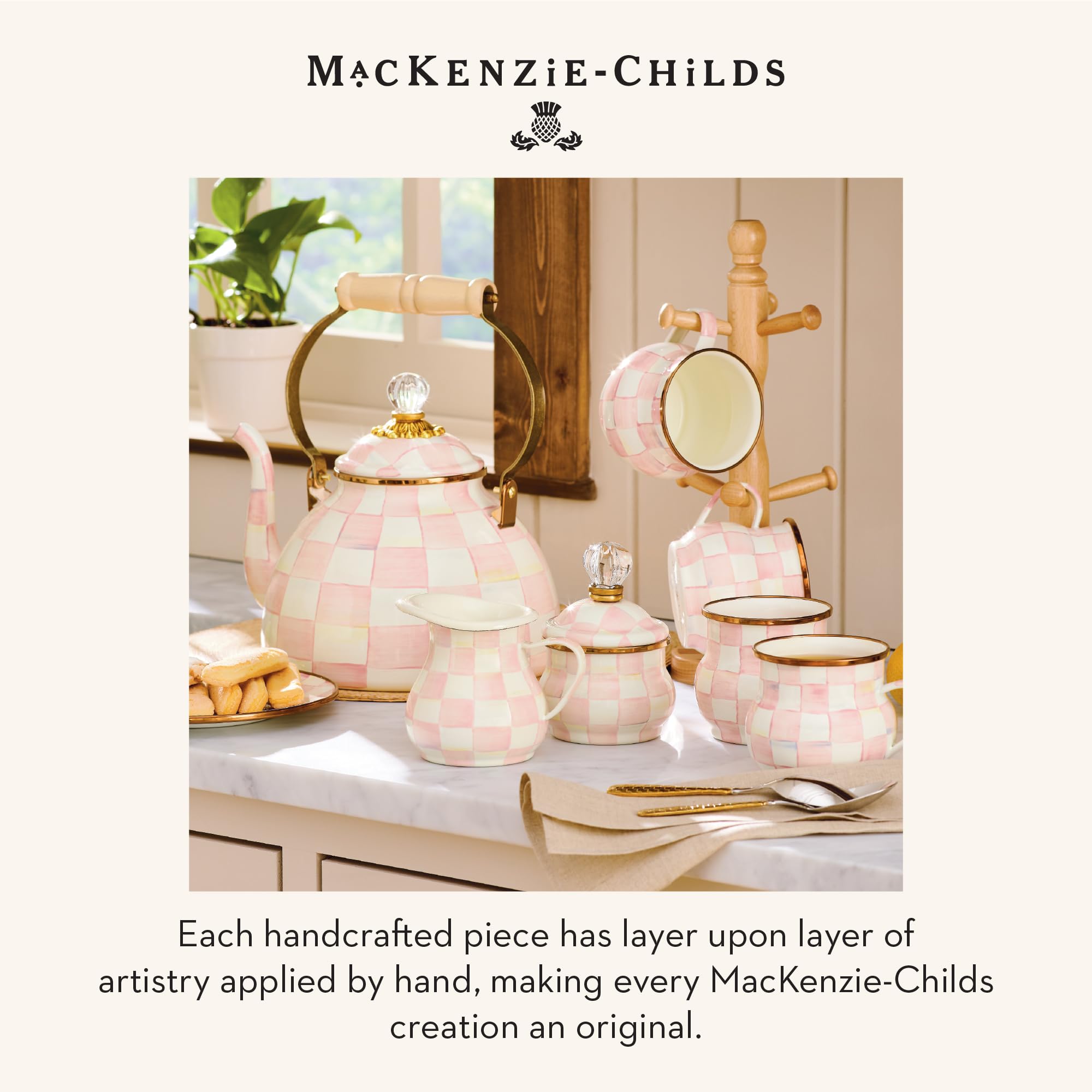 Hervidor Mackenzie-Childs en estufa, diseño único para cocinar y disfrutar del té