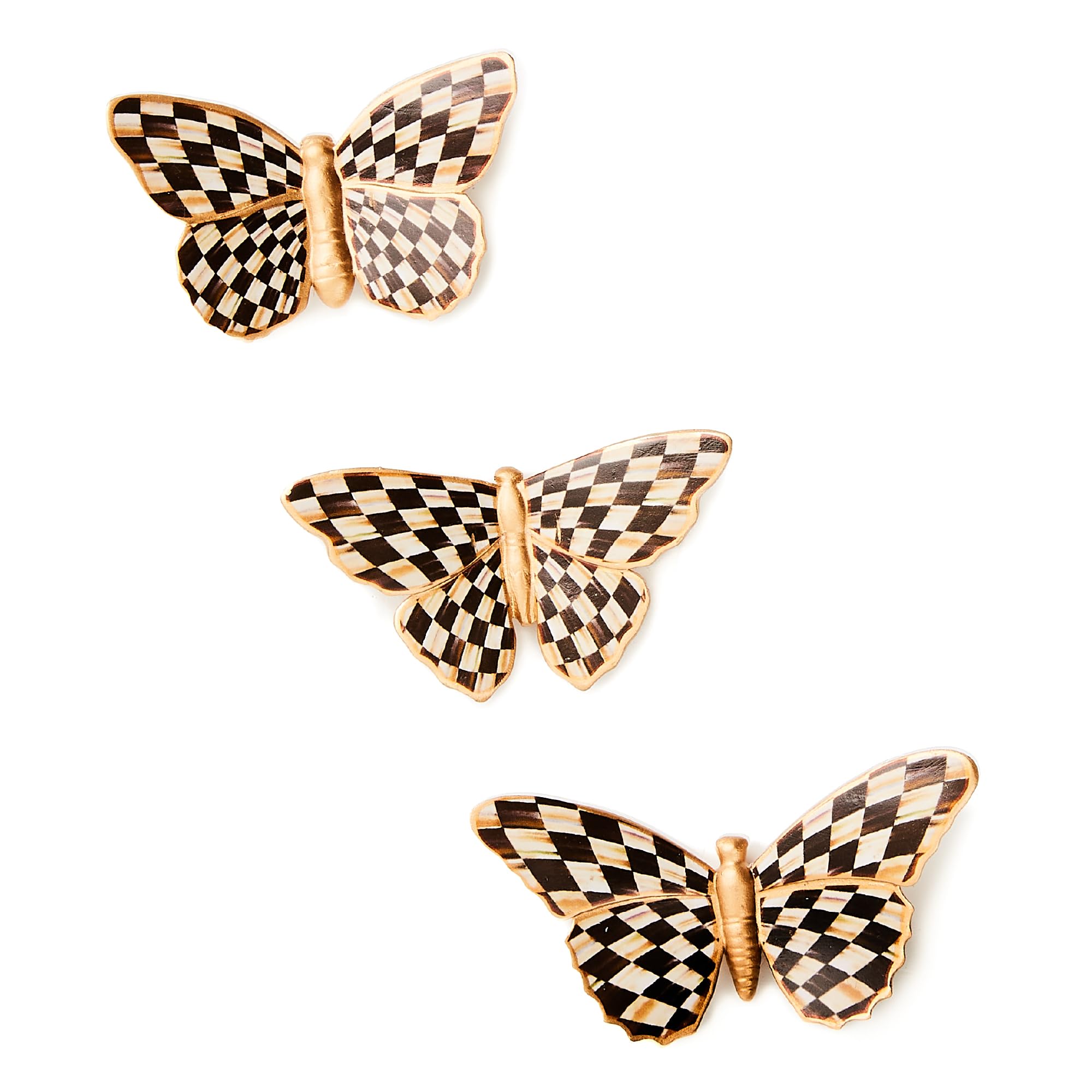 Imán decorativo Mackenzie-Childs, mariposa Courtly Check, ideal para decorar neveras con elegancia.