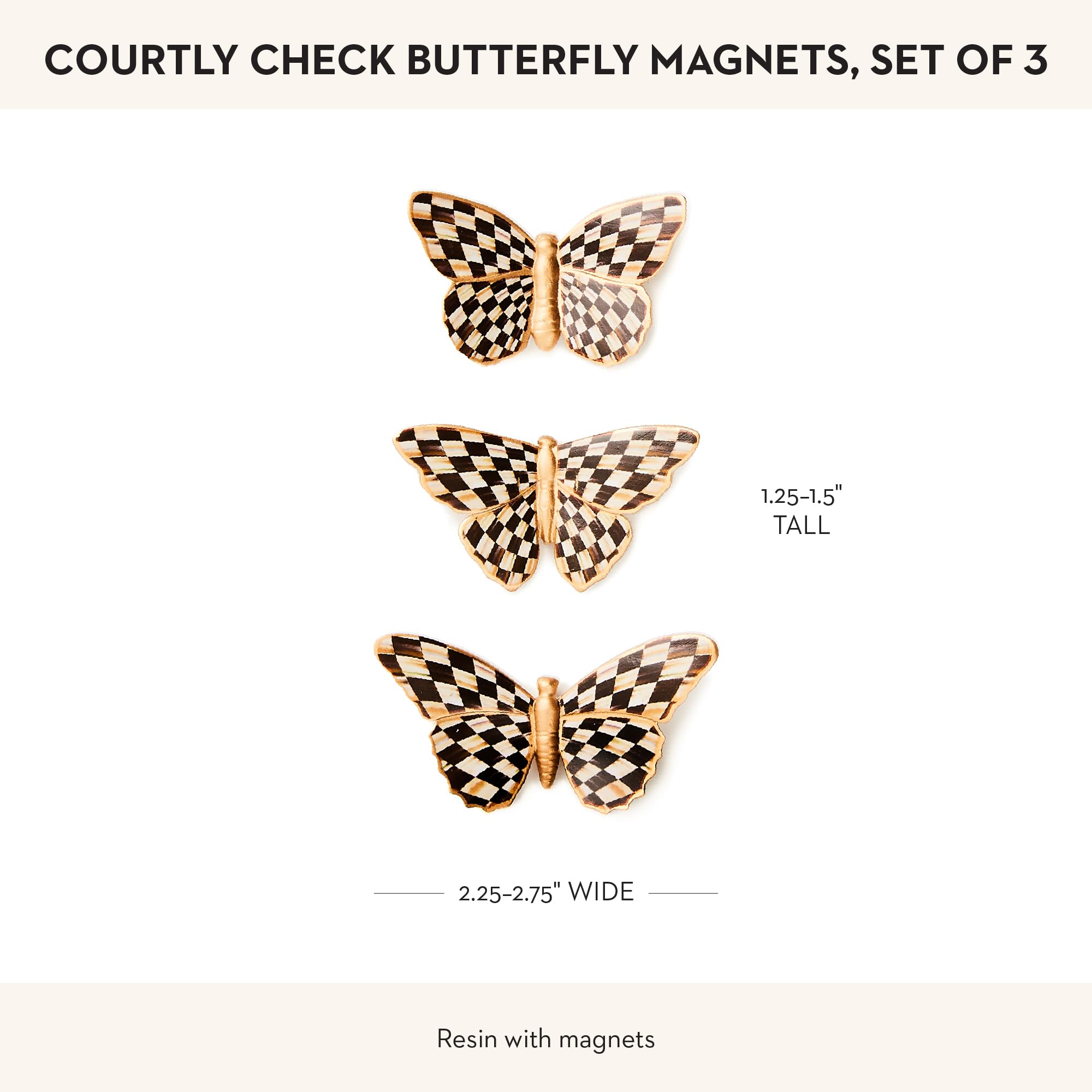 Conjunto de imanes Mackenzie-Childs, mariposa Courtly Check, perfecto para usos en cocina y oficina.