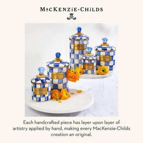 Conjunto de latas Mackenzie-Childs Royal Check para despensa decorativa.