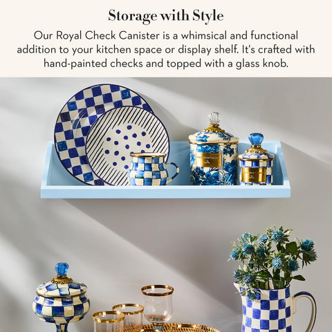 Lata esmaltada Mackenzie-Childs Royal Check, tapa de cristal para azúcar.