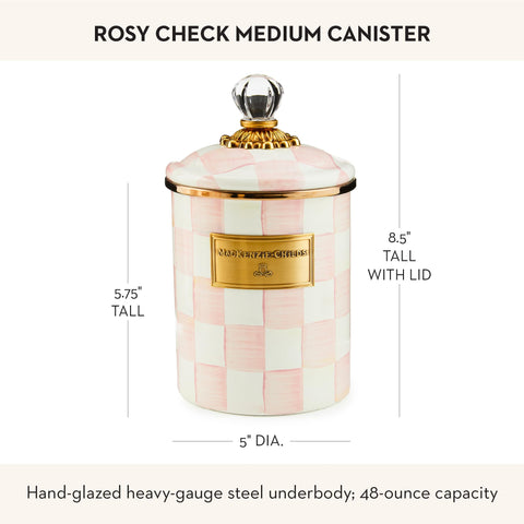 Espacio de almacenamiento en lata esmaltada Rosy Check para ingredientes secos.