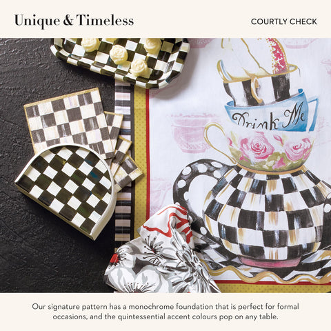 Porta-servilletas en mesa, Mackenzie-Childs, diseño Courtly Check para cena