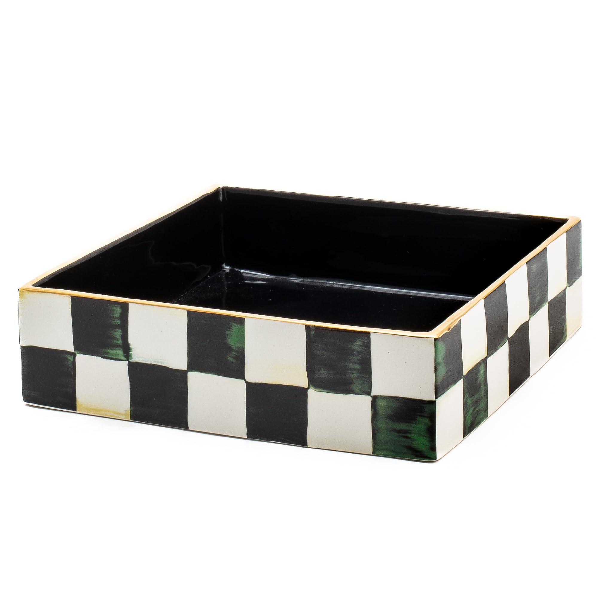 Porta-servilletas Mackenzie-Childs en Courtly Check negro blanco para mesa organizada.