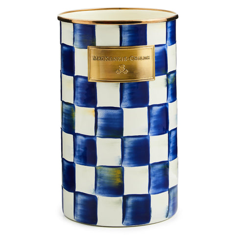 MacKenzie-Childs porta-utensilios esmaltado azul-blanco práctico para organizar utensilios en la encimera.