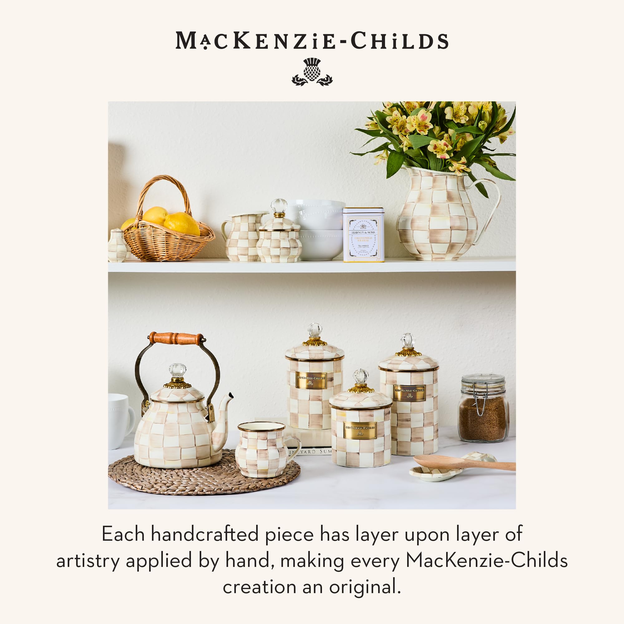 MacKenzie-Childs reposacucharas esmaltado, detalle elegante para encimera.