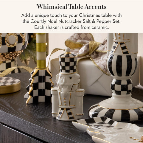 MACKENZIE-CHILDS salero cerámico negro y blanco, toque elegante para la mesa.