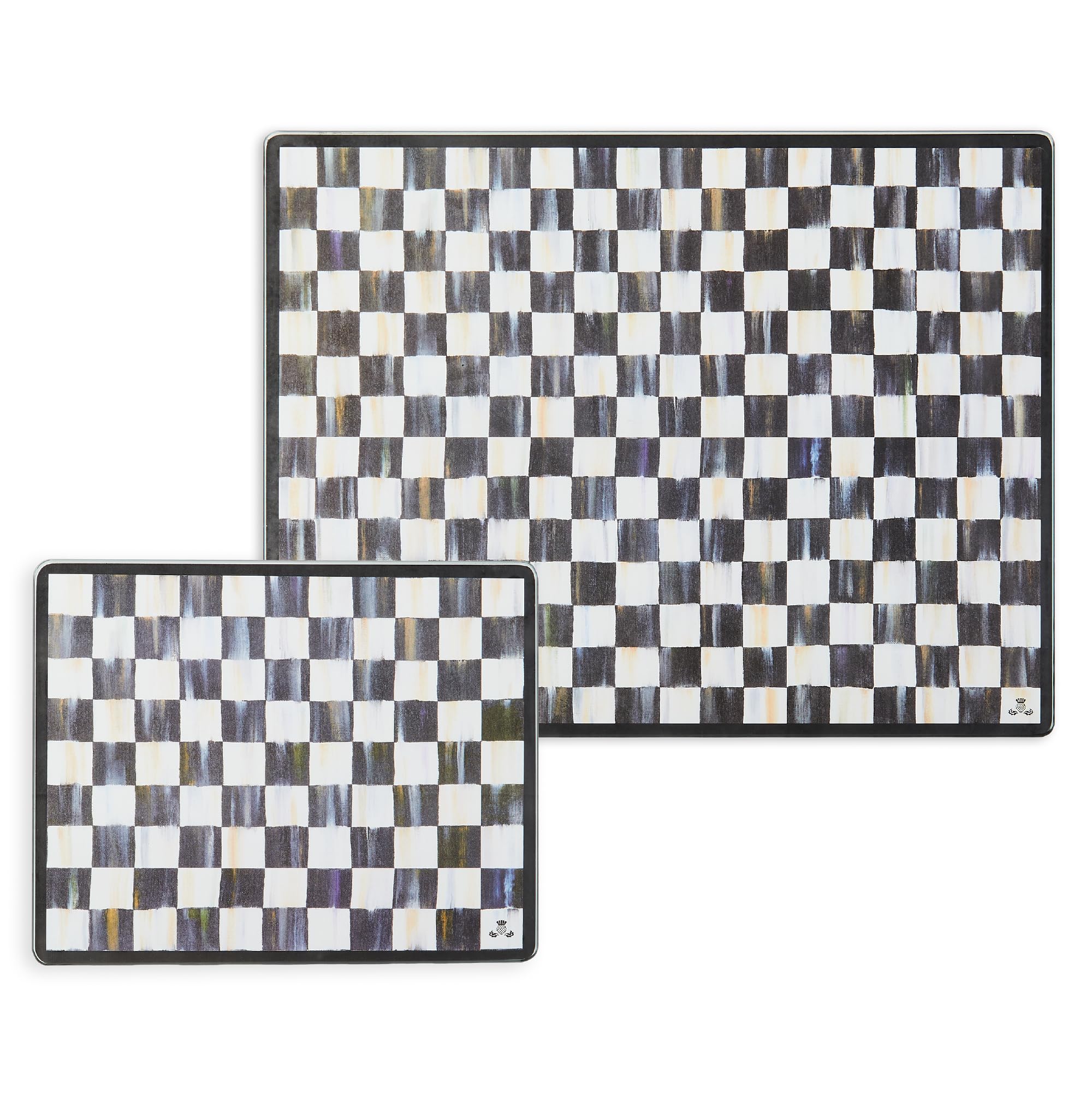 Tabla de vidrio templado MACKENZIE-CHILDS grande, con cuadros negro y blanco para cortar.