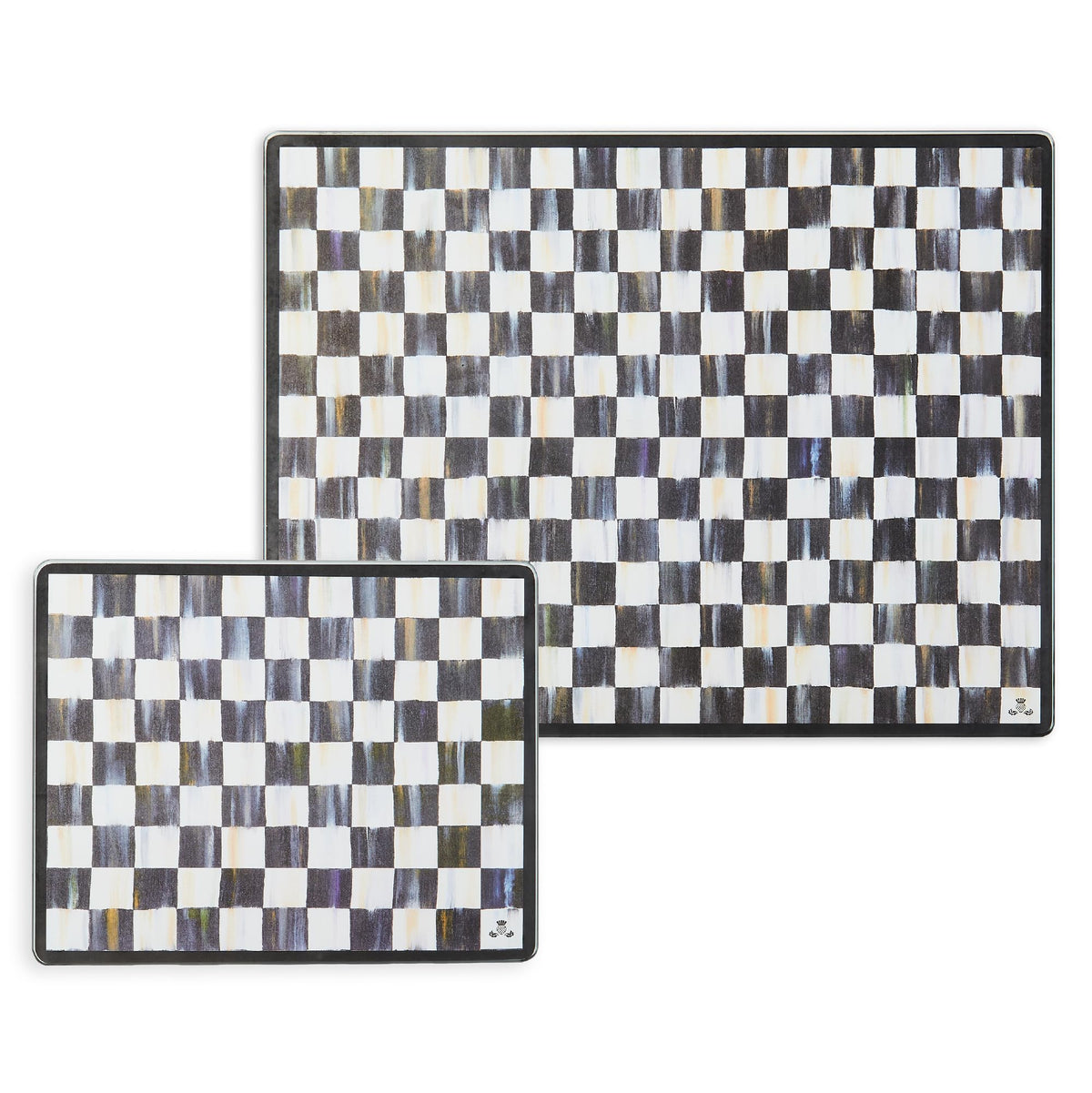 Tabla de vidrio templado MACKENZIE-CHILDS grande, con cuadros negro y blanco para cortar.