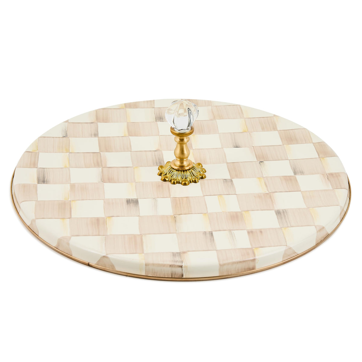 MACKENZIE-CHILDS tablero dequeso redondo Mocha Check, ideal para charcutería elegante