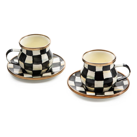 Taza espresso MACKENZIE-CHILDS Courtly Check en negro y blanco, ideal para café diario.