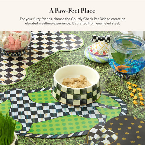 Tazon para mascotas mackenzie-childs courtly check para comida y agua, estilo decorativo.