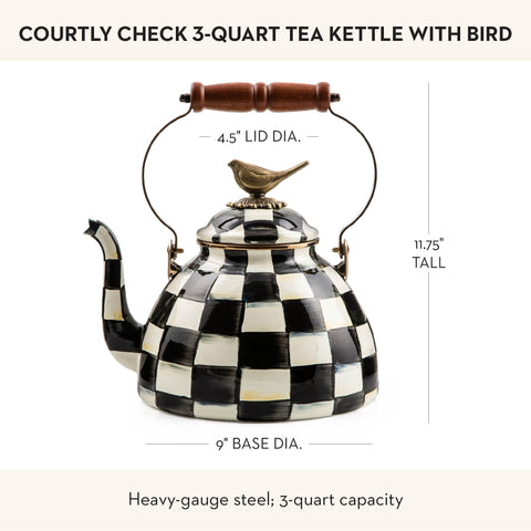 Tetera Mackenzie-Childs de acero esmaltado, capacidad de 3 cuartos para té caliente.
