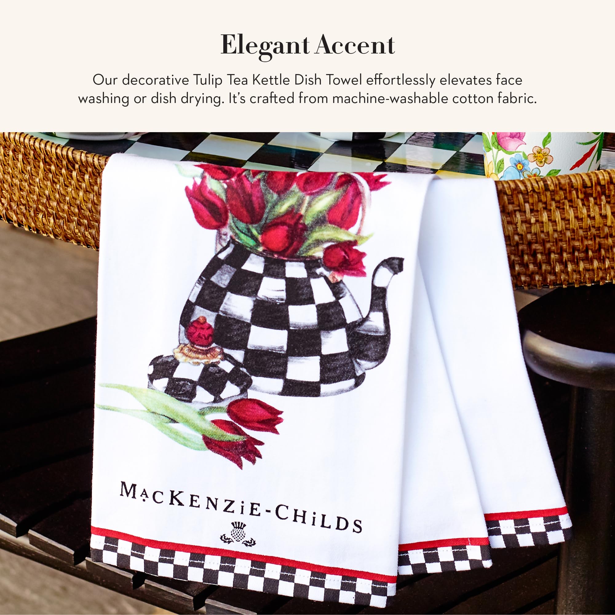 Toalla de cocina MacKenzie-Childs con diseño Courtly Check, aporta color y personalidad.
