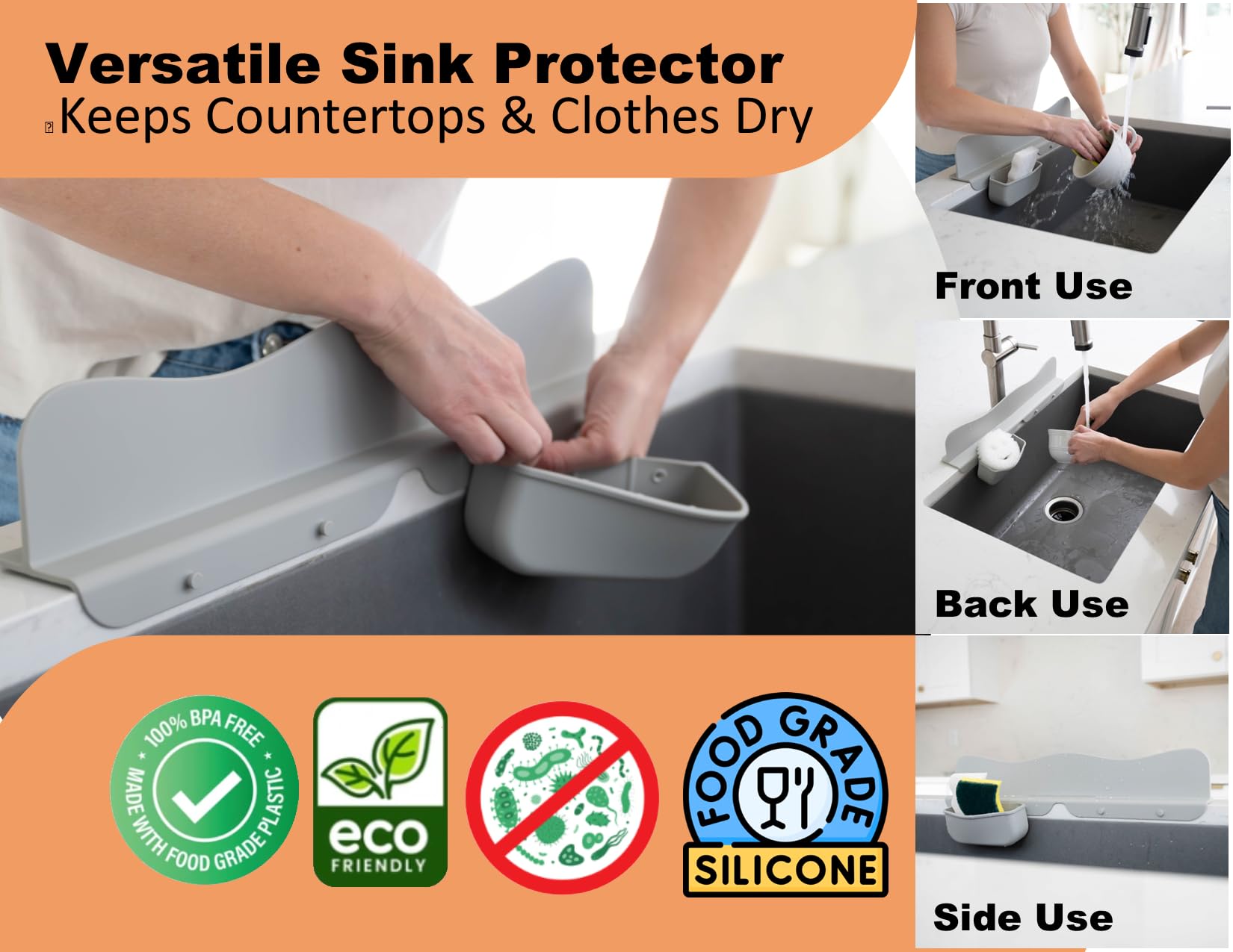 MACMED protector-fregadero-silicona-labio-barrera, evita salpicaduras en la cocina.
