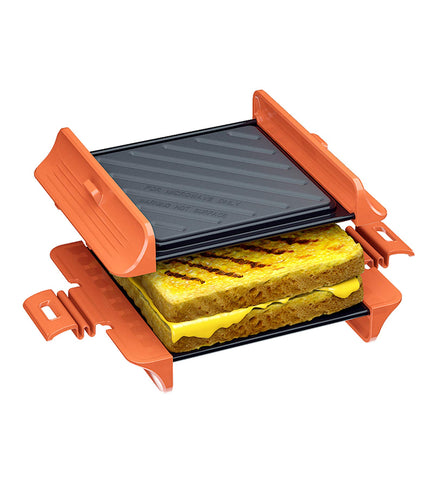 Maconee preparador de sándwich microondas, frente compacto para espacios reducidos.