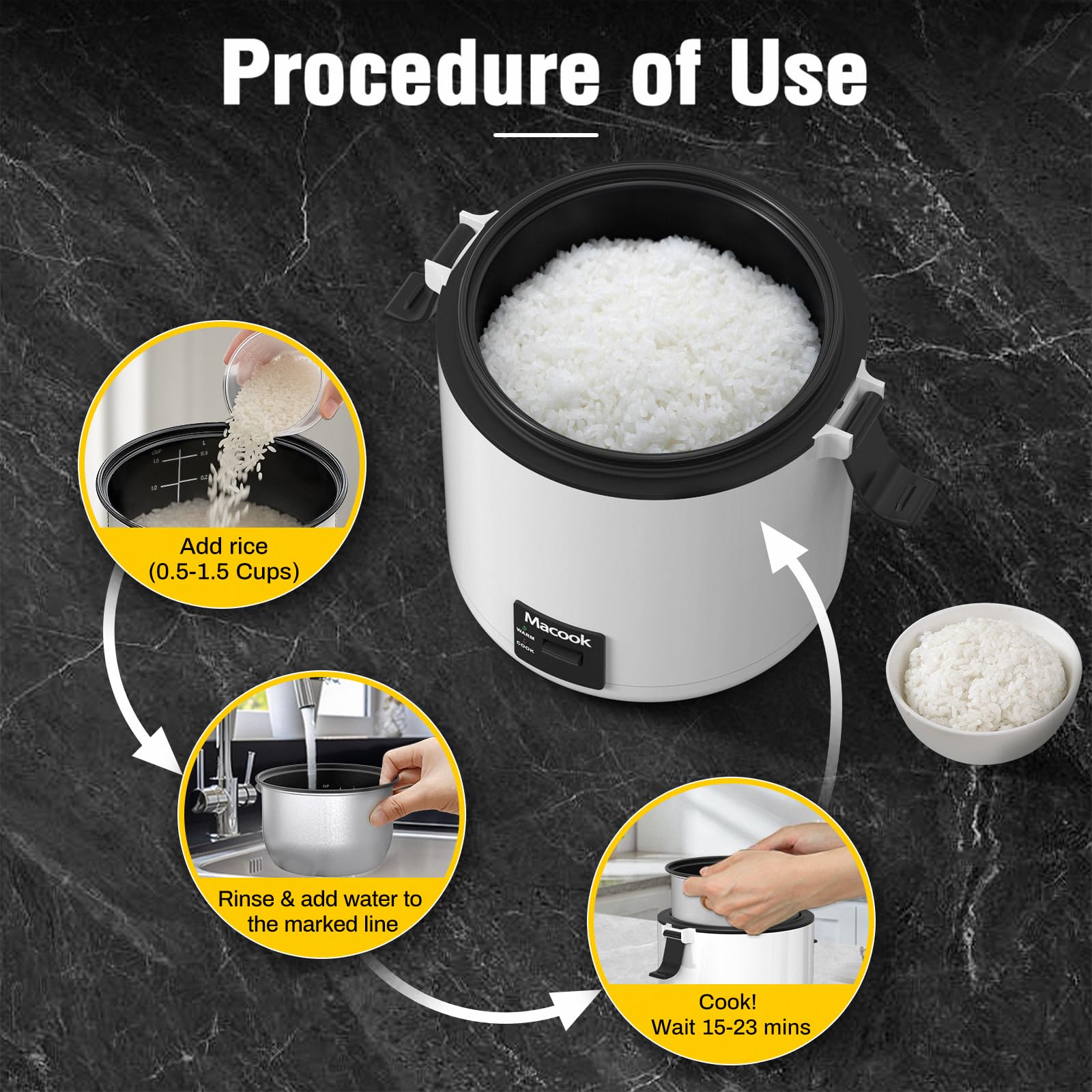 Macook Olla Arroz Mini Negra Recipiente Desmontable para facilitar limpieza.
