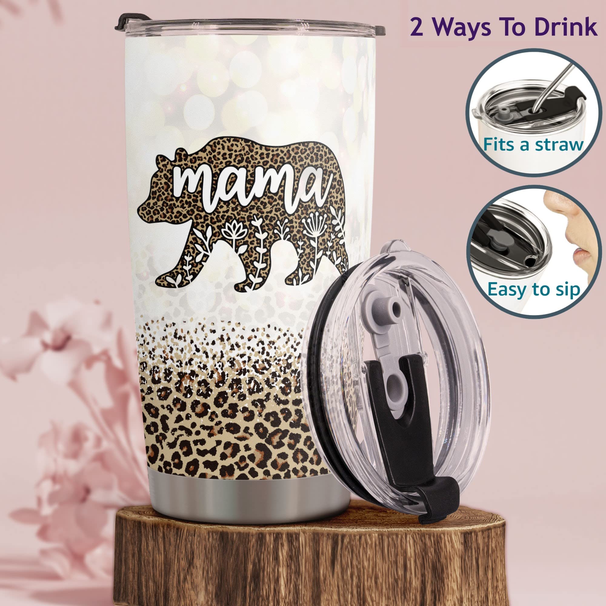 Regalo para mamá con diseño tierno Bear Tumbler 20oz.