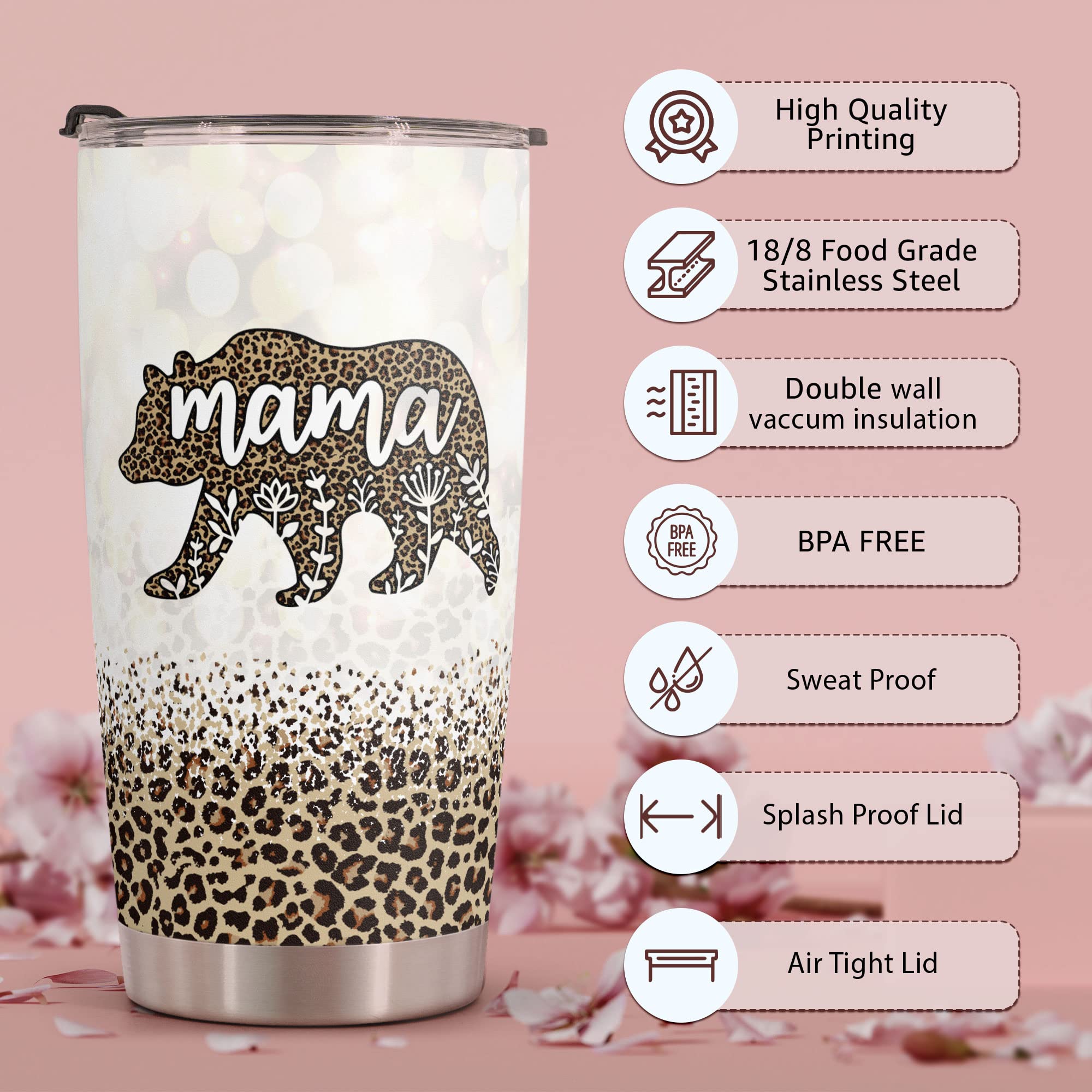 Macorner Bear Tumbler 20oz, tapa hermética para evitar derrames.