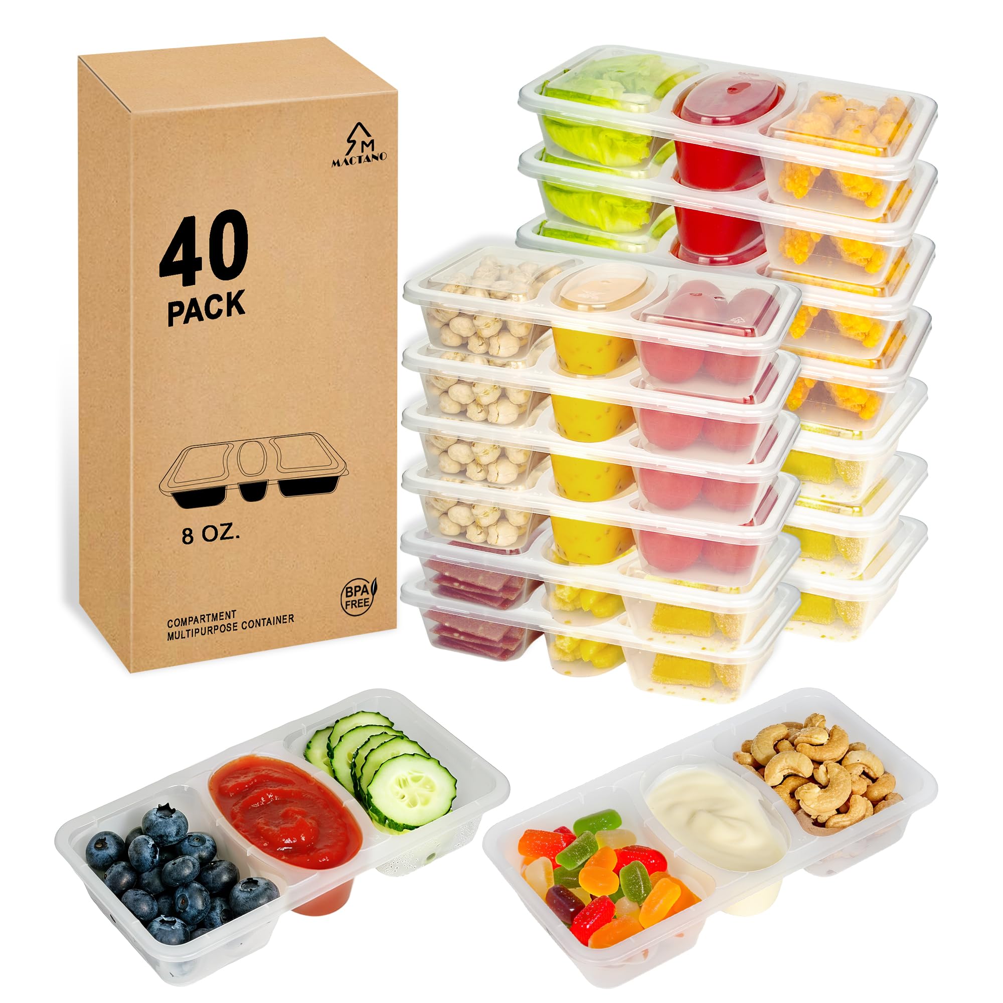 MACTANO recipientes reutilizables de 8oz con tapa y tres compartimentos para meriendas