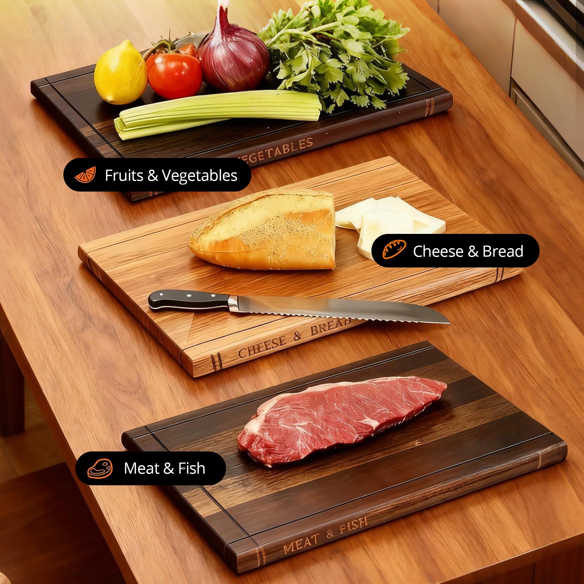 MACTANO tabla libro acacia para frutas con borde seguro