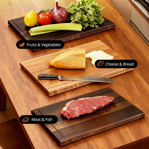 MACTANO tabla libro acacia para frutas con borde seguro