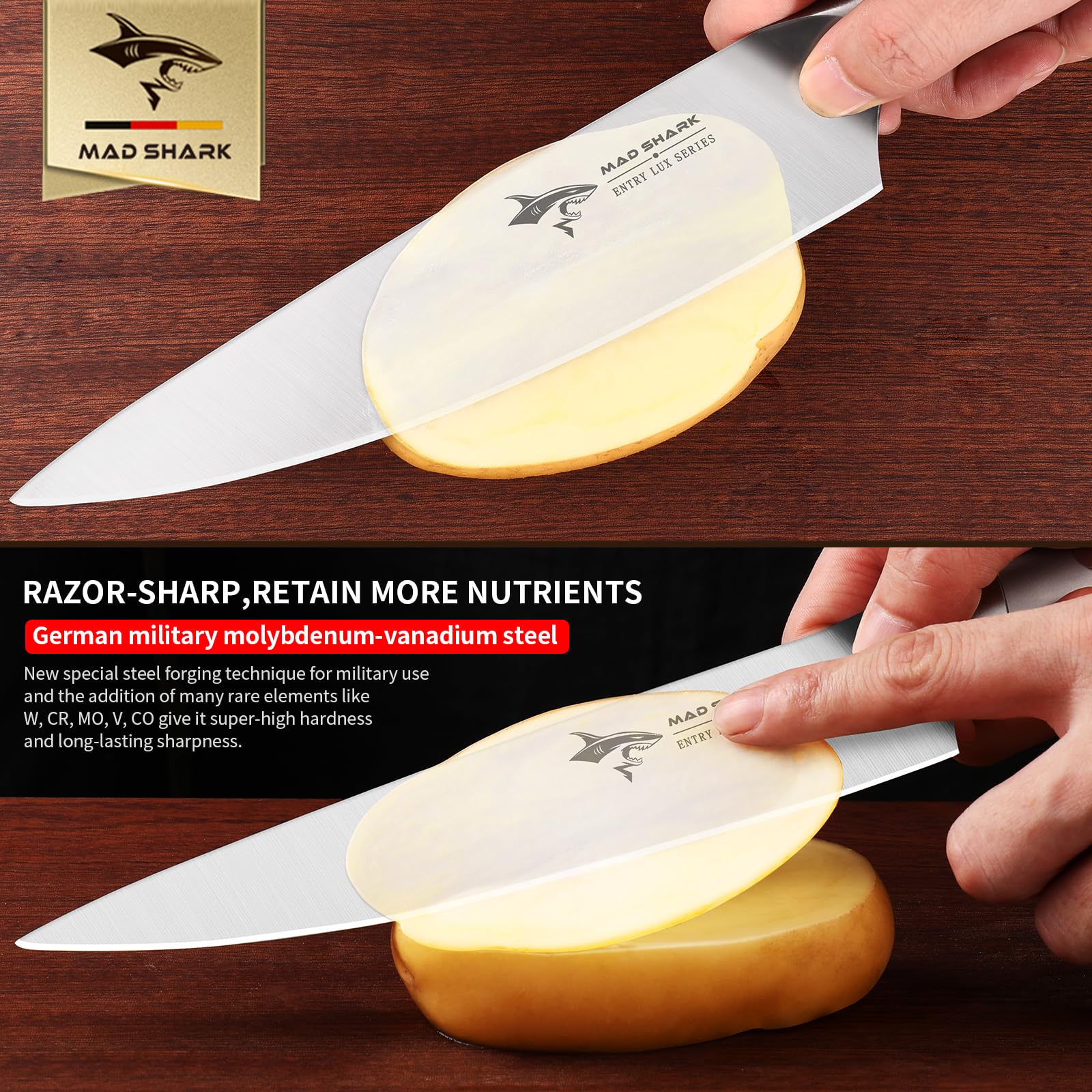 MAD SHARK corte preciso de vegetales con cuchillo de 8 pulgadas