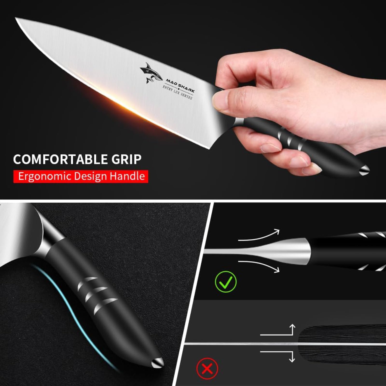 MAD SHARK cuchillo chef con diseño pulido elegante para cocinas modernas.