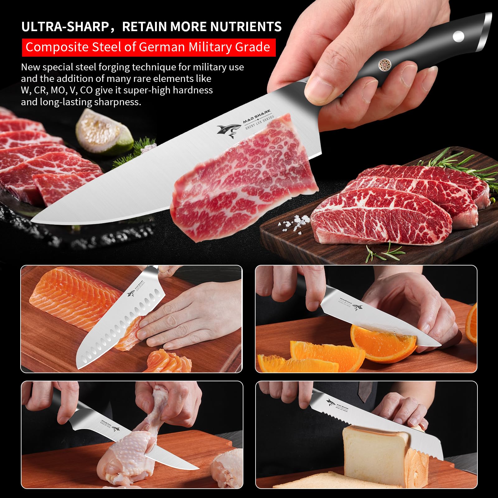 MAD SHARK cuchillo desosar 6 pulgadas, control y maniobrabilidad en carnes