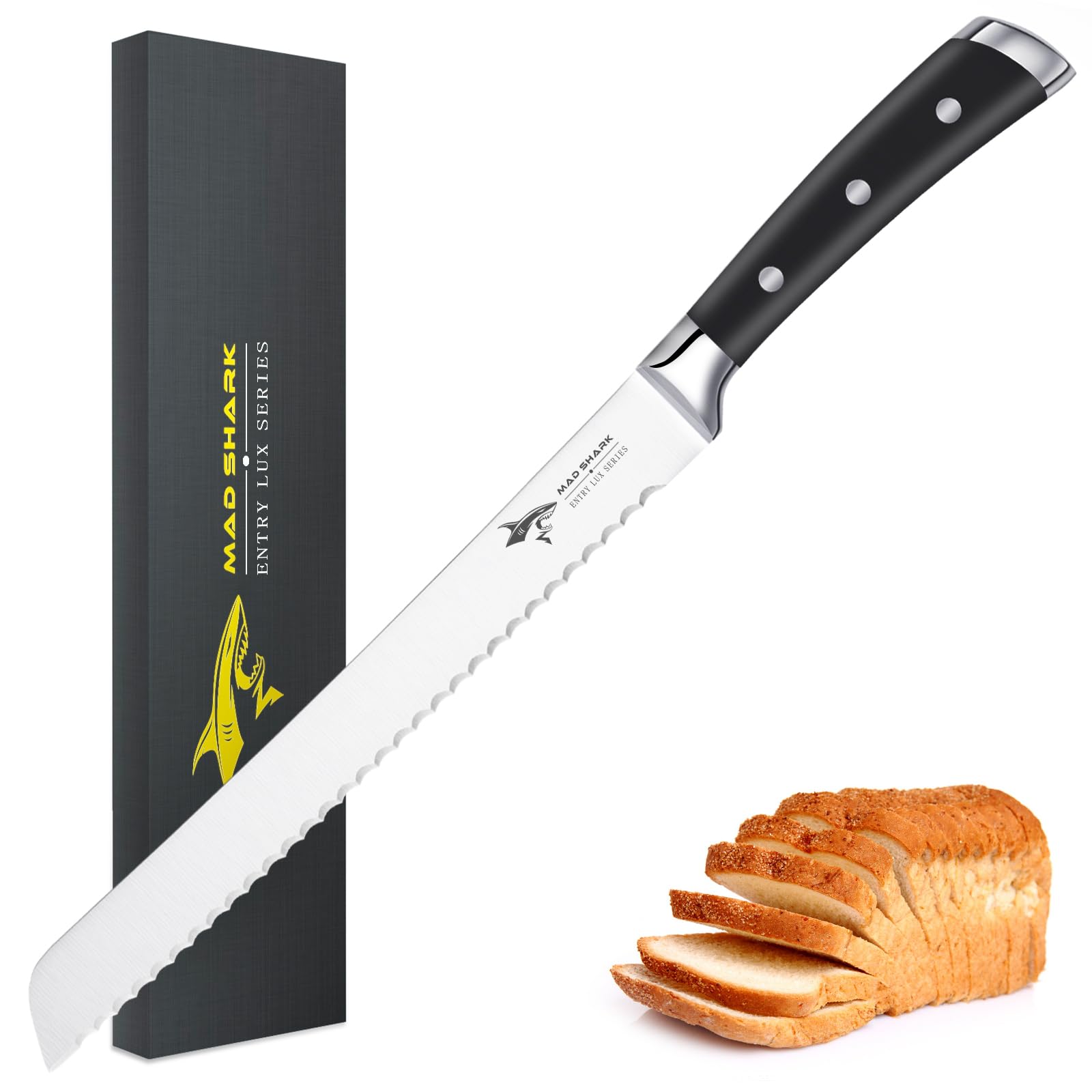 MAD SHARK Cuchillo pan 10 pulgadas serrao para rebanar pan crujiente sin desgarros