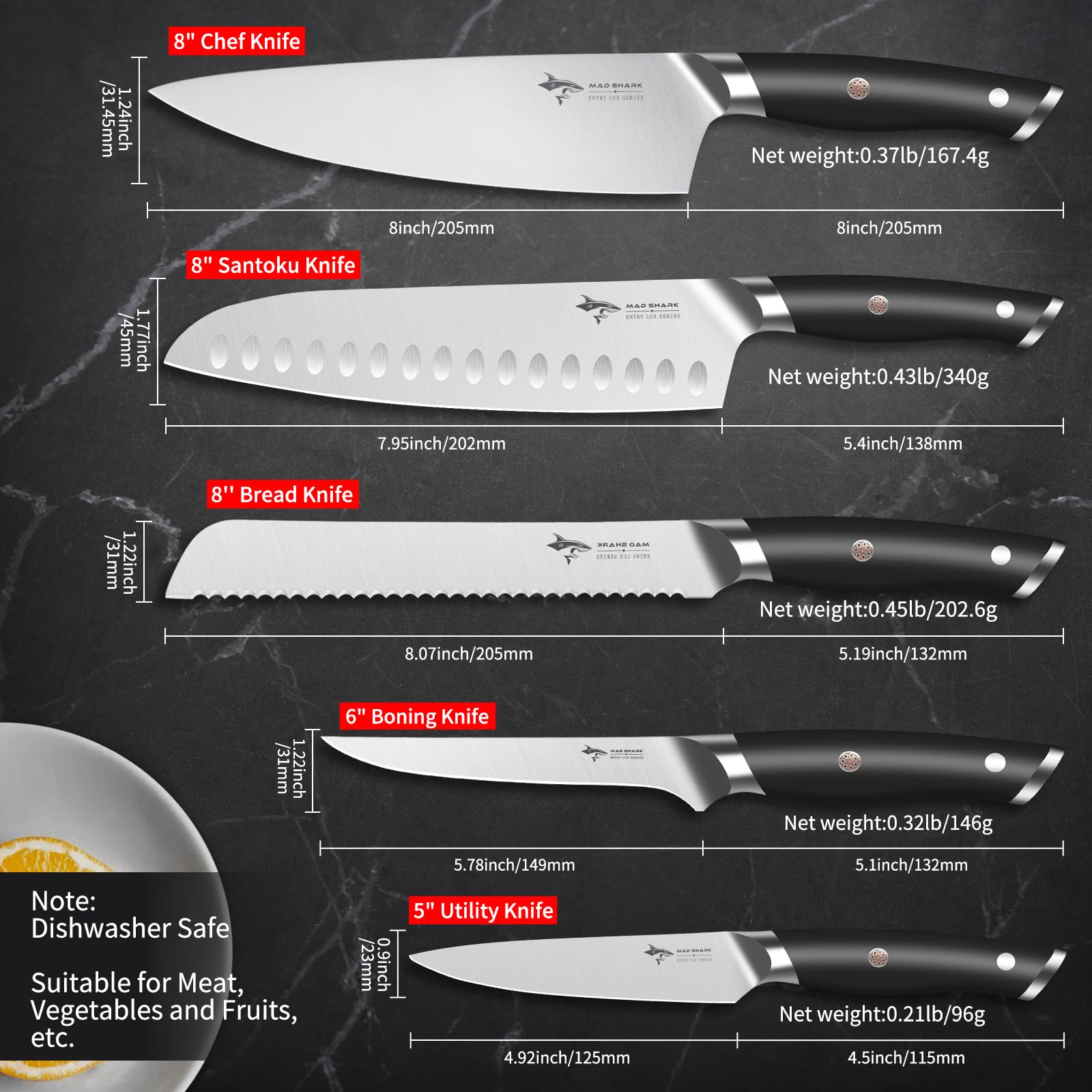 MAD SHARK cuchillo pan 8 pulgadas, trazo limpio para rebanadas uniformes