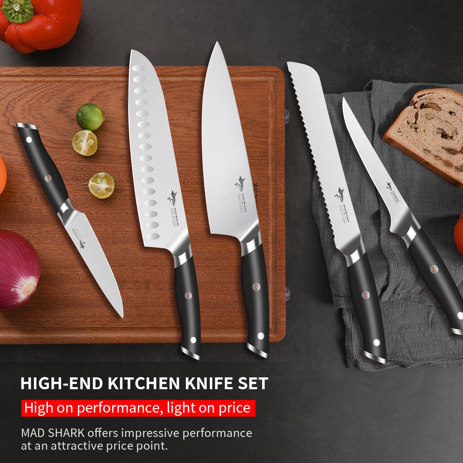 MAD SHARK cuchillo santoku 8 pulgadas, precisión para picar y rebanar ingredientes