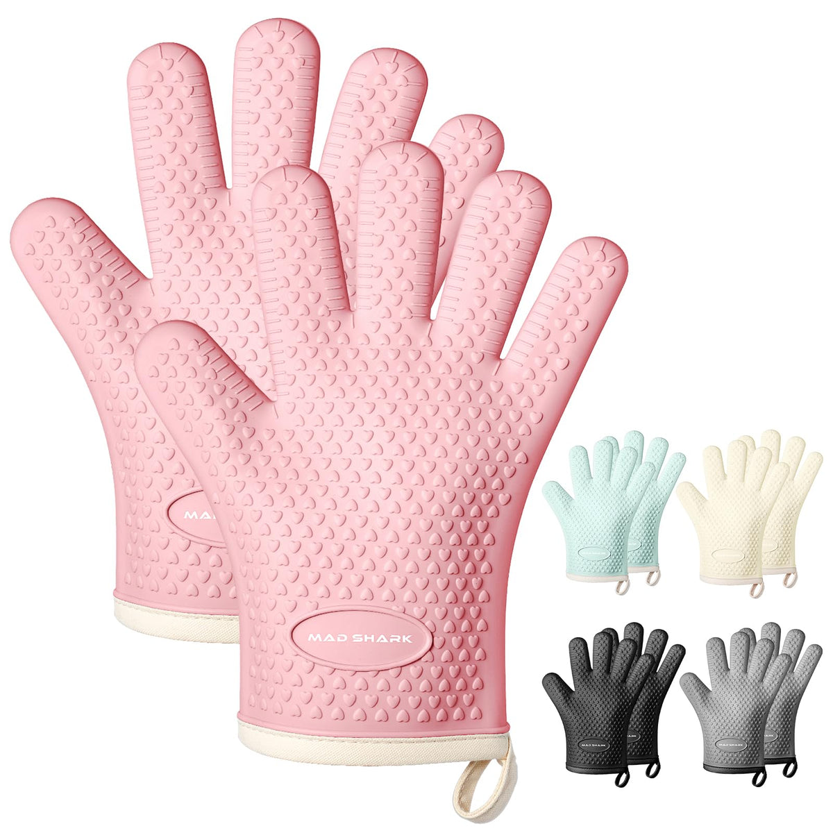 MAD SHARK guantes de silicona rosa para horno, agarre seguro al manipular bandejas.
