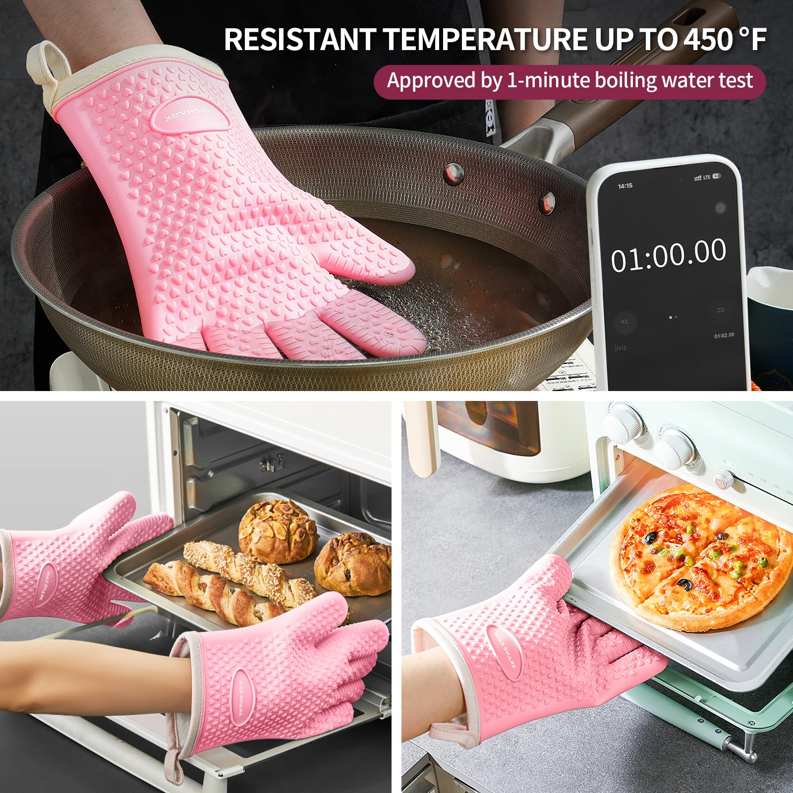MAD SHARK guantes con dedos en silicona, agarre antideslizante para cocina.