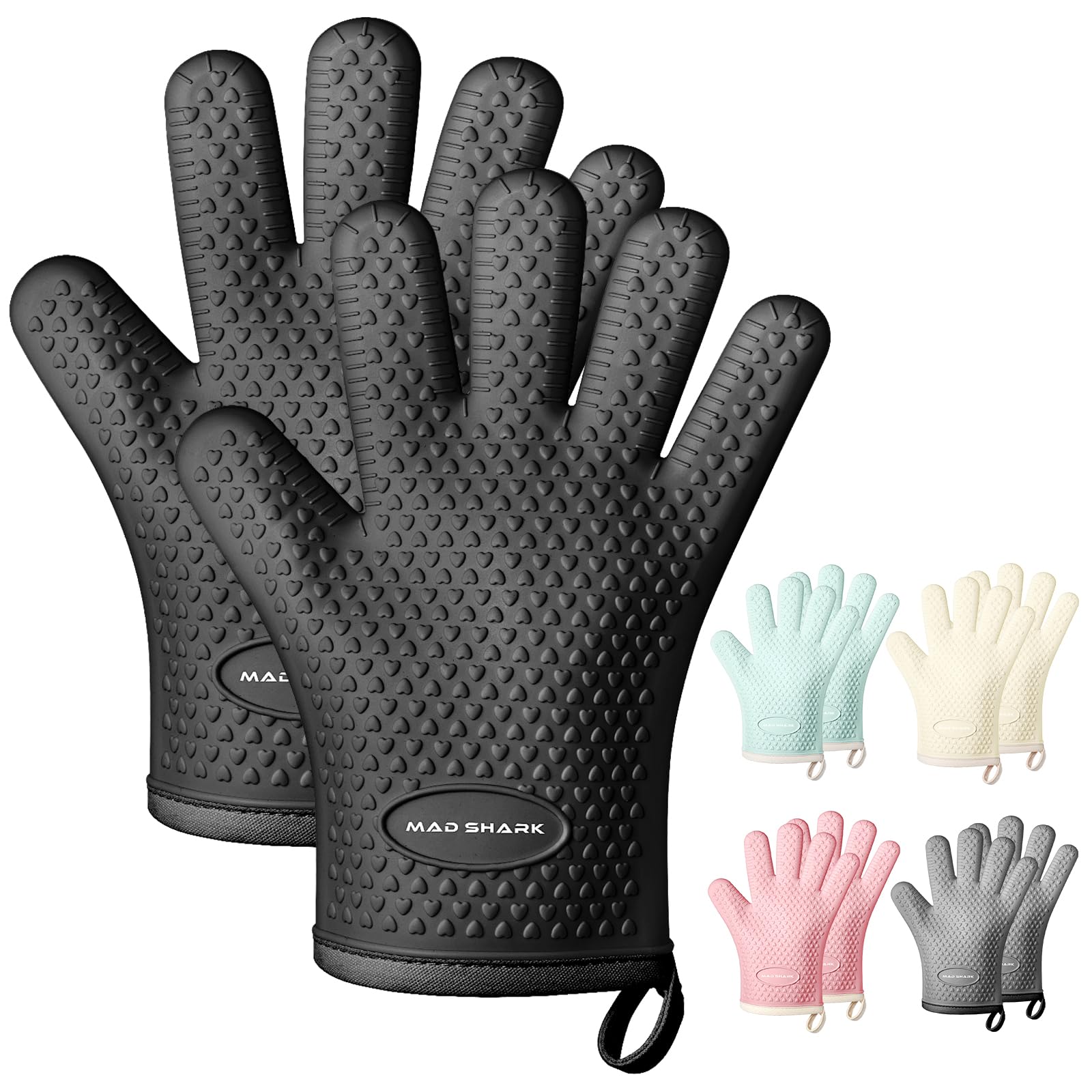 Guantes MAD SHARK de silicona para horno que resisten 450 grados y protegen manos.
