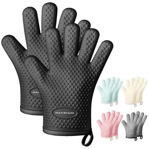 Guantes MAD SHARK de silicona para horno que resisten 450 grados y protegen manos.