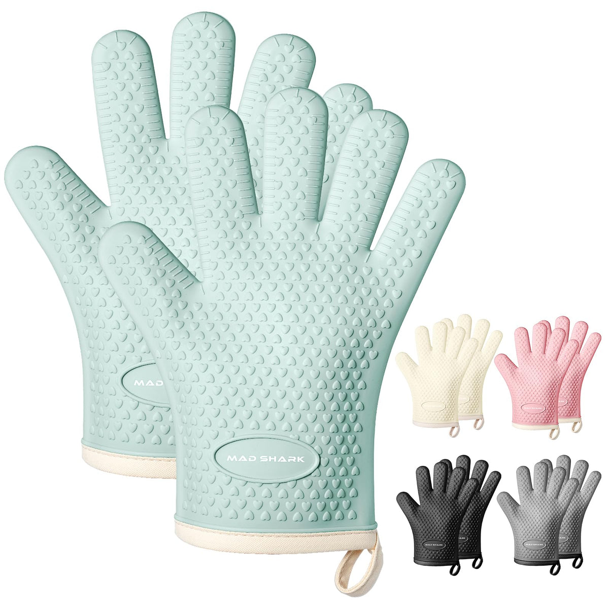 MAD SHARK guantes silicona con resistencia al calor para cocinar y asar.