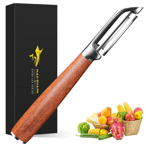 MAD SHARK pelador patata de madera caoba, diseño cómodo para uso diario.